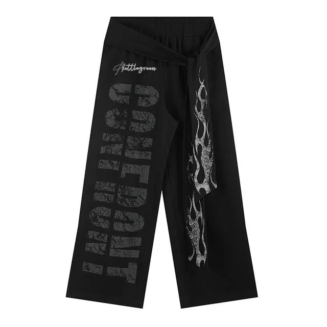 虫小绿 美式嘻哈接头字母印花小众解构设计感飘带弯刀裤日常通勤百搭宽松休闲裤 男女同款