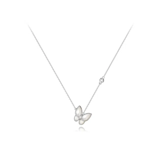 【S925银】 六桂福珠宝 星光蝴蝶 小众设计经典百搭日常简约精致高级感轻奢通勤极简气质可调#好运 锆石 项链 女款
