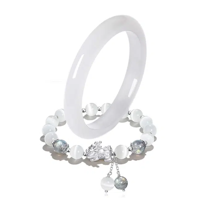 【高品质】 岁月静好 白月光小众古色古香素圈显白中式水润古典气质优雅清冷汉服旗袍氛围感#好运 琉璃 手镯 女款