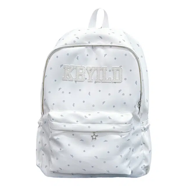 泰格奴 小清新刺绣字母图案休闲高颜值潮版韩版高颜值背包上学书包 尼龙 双肩包 常规 男女同款情侣款 白色/黑色