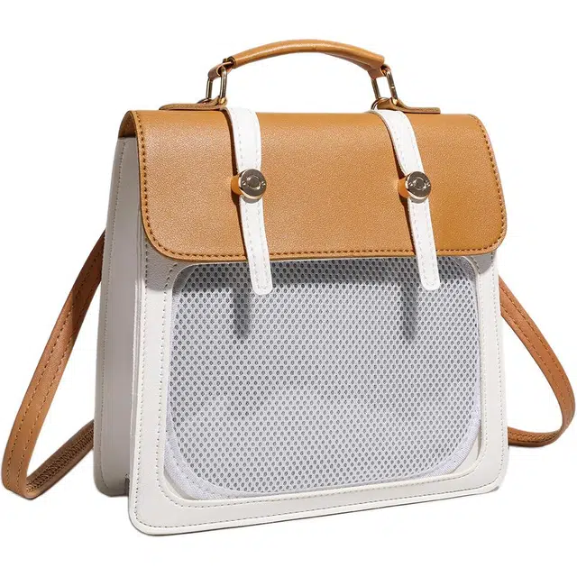 米囹 日常百搭吧唧二次元 透明小食量痛包 双肩斜挎单肩包女 大号 黄色/咖色