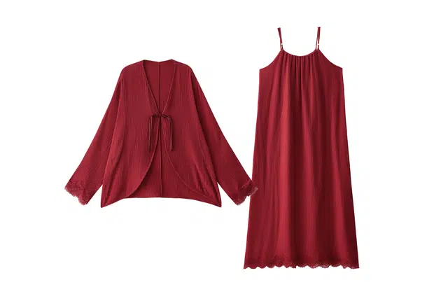 俏薇妮 吊带春秋纯棉纱布婴儿棉带胸垫防凸点两件套睡裙 女款