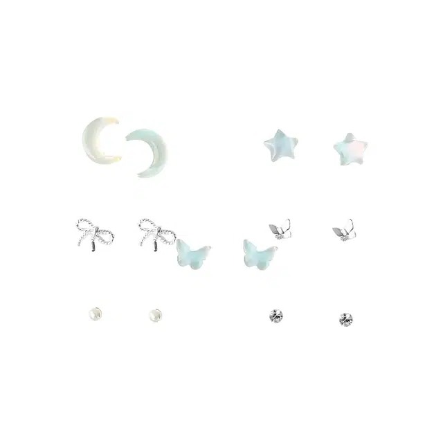 饰伴 星月耳饰清新可爱套装小巧甜美蝴蝶耳饰气质简约耳洞#好运 合金 耳钉 女款