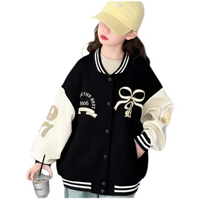 木木兔 棒球服 青春个性 时尚女童外套 学院风宽松舒适 春秋季 简约百搭休闲运动 潮流洋气 青少年