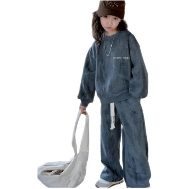 比比我休闲运动套装  女童春秋季大童潮牌印花孩衣服 小女孩长袖洋气时髦 舒适帅气轻便