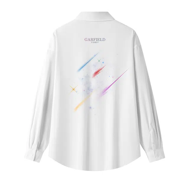 加菲猫家族 日系复古纯色小清新基础款干净字母印花背面彩色星空学生党无性别主义单排扣翻领落肩长袖垂感开衫衬衫 男女同款