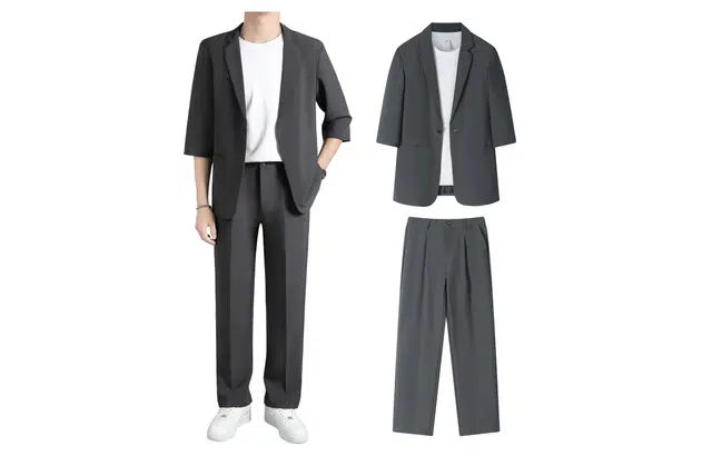 空白町 轻商务休闲系列一粒扣简约百搭纯色通勒日常见客户工作面试正装约会西服西裤两件套雅痞口袋西装套装 男女同款