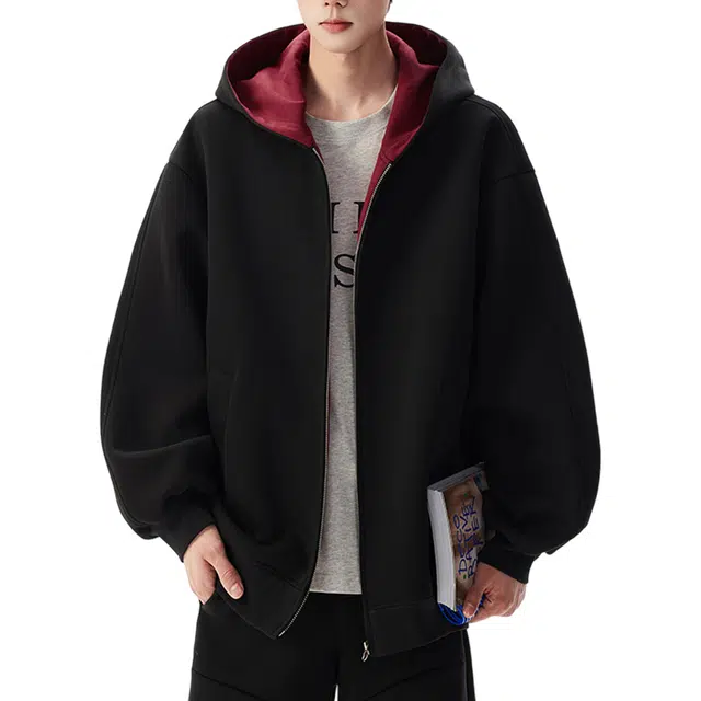 冈哉 学院风撞色连帽拉链开衫设计美式重磅潮流慵懒痞帅高级感运动休闲宽松时尚百搭卫衣 男女同款