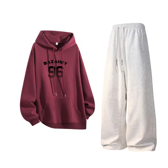 吾皇猫 简约纯色小众高级感数字字母印花百搭直筒垂感拖地抽绳宽松舒适休闲运动套装 男女同款