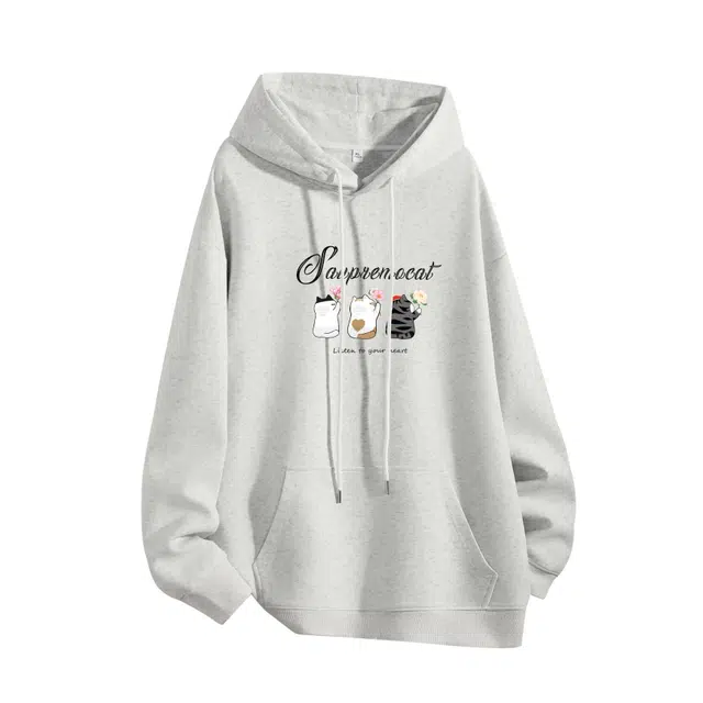 吾皇猫 简约纯色卡通动漫潮牌创意趣味字母印花百搭时尚宽松舒适打底长袖卫衣 男女同款