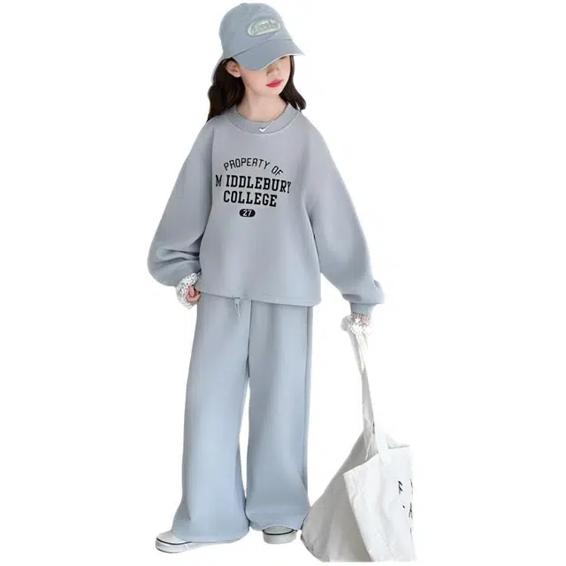 木木兔休闲运动套装 青春时尚女童秋季蕾丝花边甜美两件套 宽松百搭舒适潮酷时髦洋气 青少年