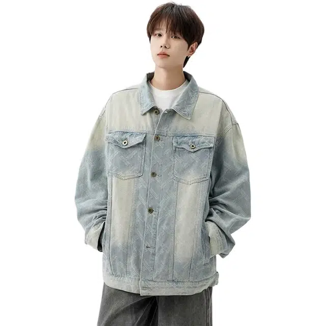 美式复古风渐变肌理感水洗牛仔外套 男女同款