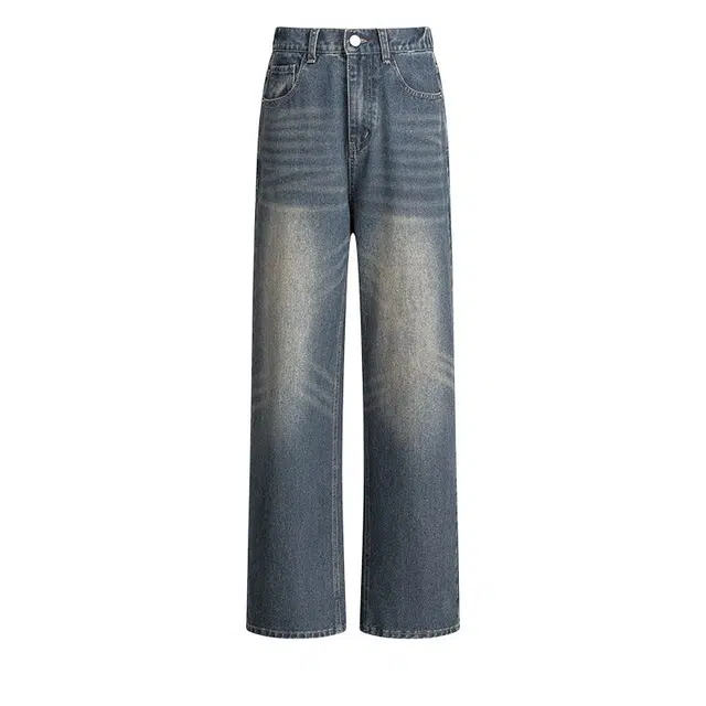 艾梵斯贝 美式复古潮流经典做旧水洗垂感拖地高街风无性别主义日常通勤百搭宽松舒适休闲直筒牛仔裤 男女同款