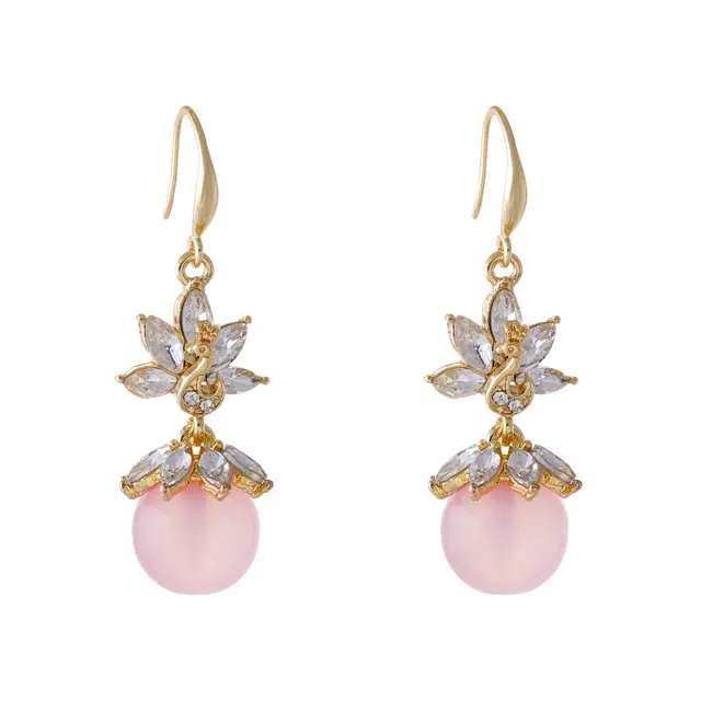 澜耀 粉珀花簇 韩花轻奢气质高级感耳饰 铜合金 耳环 女款