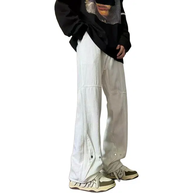 地界二 美式微喇小众设计感高街裤子潮牌潮流宽松直筒休闲裤牛仔裤 男女同款