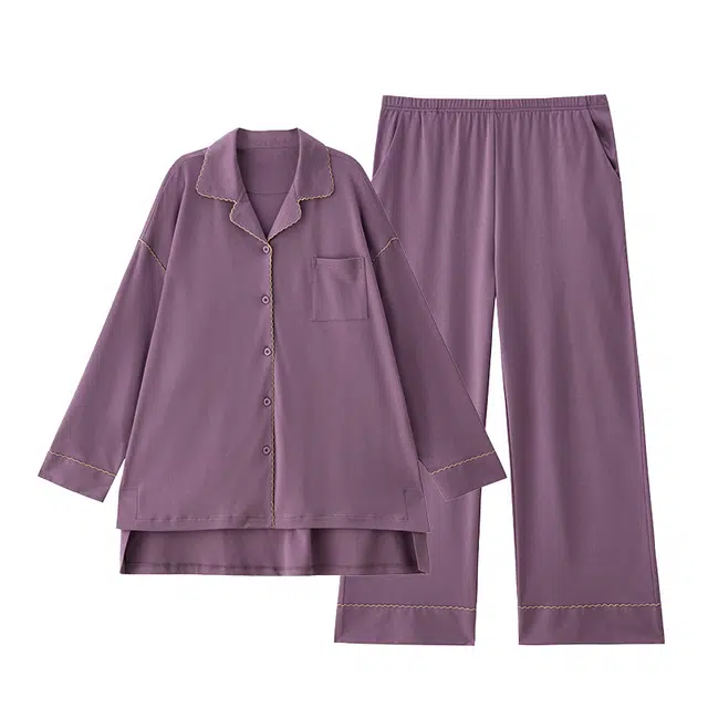 俏薇妮 春秋款莫代尔棉带胸垫一体长袖长裤家居服睡衣套装 女款