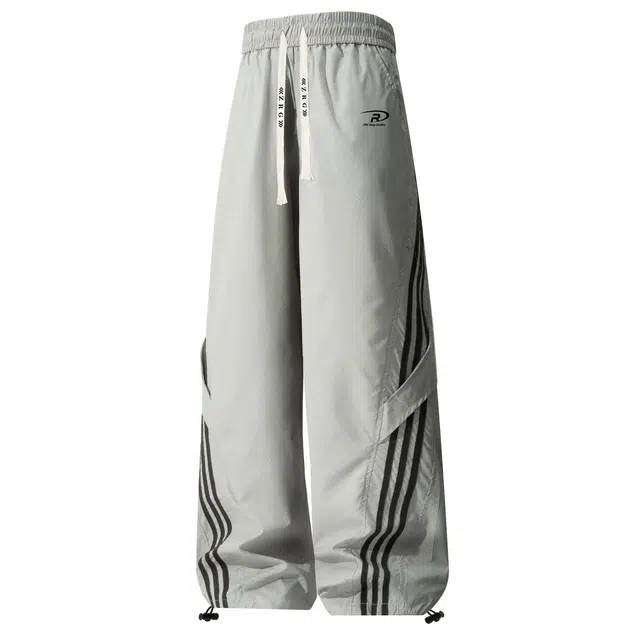 梓润格 美式高街学院风侧边条纹织带撞色宽松网眼透气户外运动阔腿百搭休休闲裤 男女同款