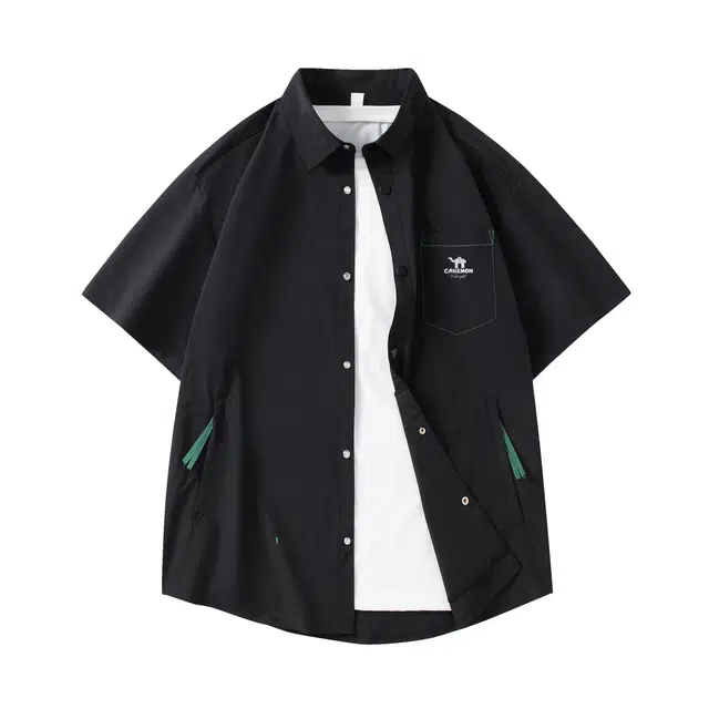 领航骆驼  时尚街头复古潮流百搭舒适韩系青春校园风无性别主义翻领宽松短袖   衬衫 男女同款