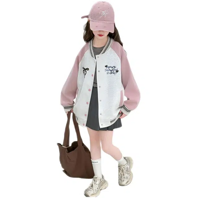 木木兔 棒球服 青春潮流时尚女大童外套 甜美学院风宽松舒适春秋季简约百搭休闲运动字母 青少年