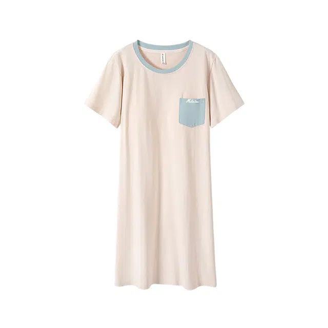 木林森 薄款顺滑纯棉短袖可外穿休闲透气免穿文胸睡裙 女款