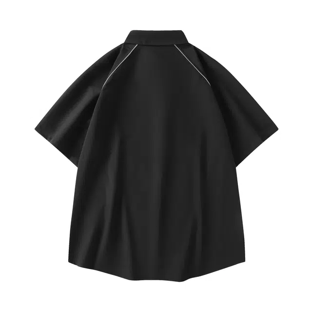 领航骆驼 无性别主义潮牌高街风基础线条解构设计感纯色日常通勤宽松休闲百搭轻薄舒适透气插肩款小众短袖  衬衫 男女同款
