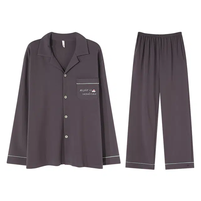 兰缪 纯棉男春夏秋款男士全棉开衫长袖男生青年可外穿家居服睡衣套装 男款