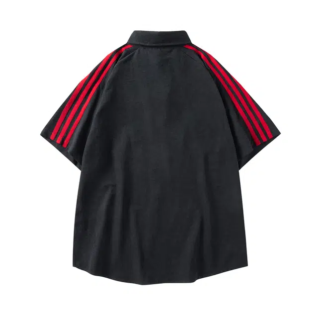 领航骆驼 时尚街头潮流织带设计层次感美拉德风宽松舒适吸湿排汗百搭通勤户外出行短袖   衬衫  男女同款