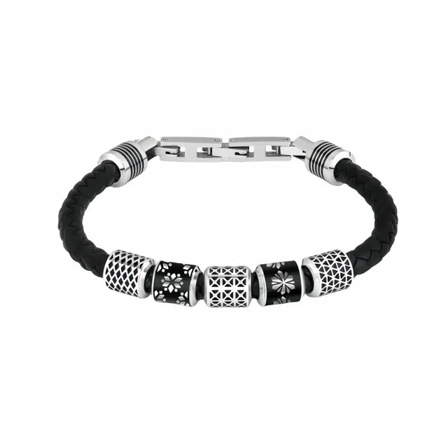 阿葱饰品 编织转运 欧美复古暗黑高级感嘻哈街头霸气时尚痞帅甜酷个性潮流手饰  精致简约黑绳 钛钢 手链 男女同款情侣款