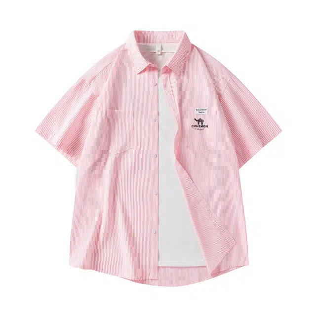 领航骆驼 小香风 简约基础款纯色泡泡沙翻领单排纽扣显瘦百搭宽松休闲学院风日常通勤舒适透气亲肤短袖  衬衫  男女同款