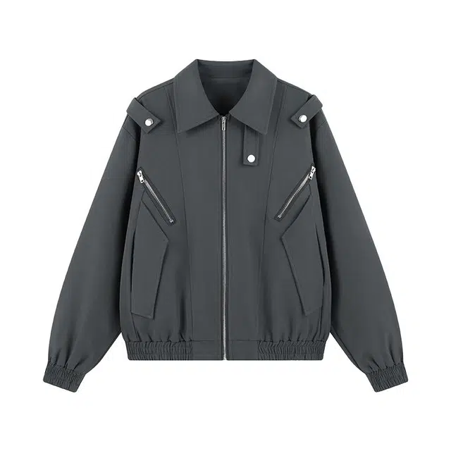 艾梵斯贝 美式复古潮流翻领搭扣装饰解构拼接小众设计感无性别主义高街风简约时尚潮酷日常通勤百搭高级感夹克 男女同款