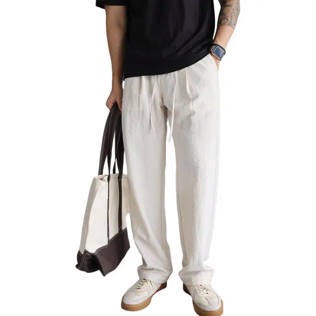 余闲 透气抽绳松紧纯色时尚都市中腰长裤休闲裤 男款