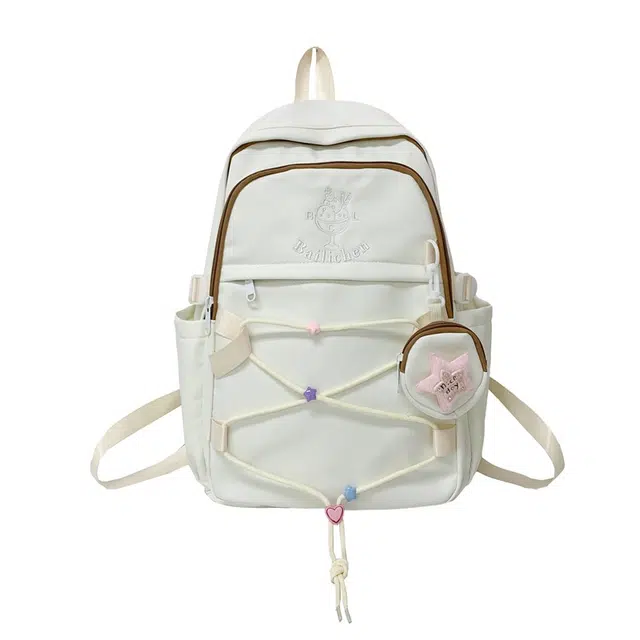 蔻蒂熊  书包女高颜值男生高中百搭初中生大容量少女轻便校园时尚简约可爱 涤纶 双肩包 常规 青少年 白色/粉色/黄色/蓝色