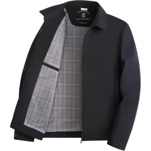 老爷车 翻领纯色中老年人常规宽松型通勤风夹克 男女同款