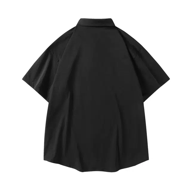 领航骆驼 时尚街头纯色简约印花基础款潮流百搭透气垂感翻领短袖衬衫  男女同款