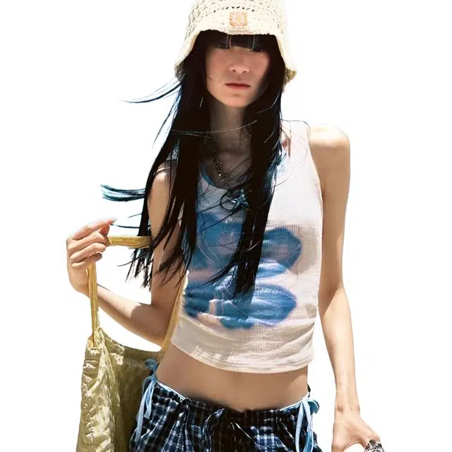 小卷要加油 美式复古小兰花工字吊带女夏季修身内搭外穿上衣背心 女款