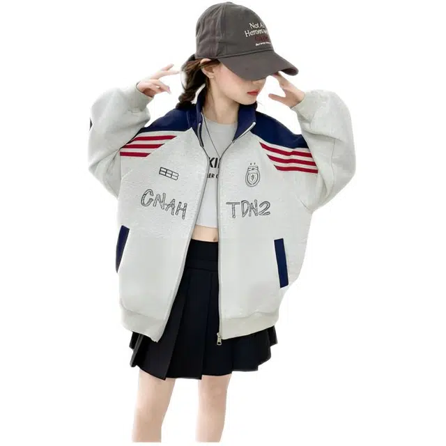 木木兔 棒球服 青春潮流时尚女大童外套 学院风 立领潮范宽松舒适秋季简约百搭休闲运动 青少年