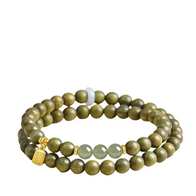 茂琼 多圈木质念珠佛珠五行补木双圈小众高级感#好运 绿檀 手串 男女同款情侣款