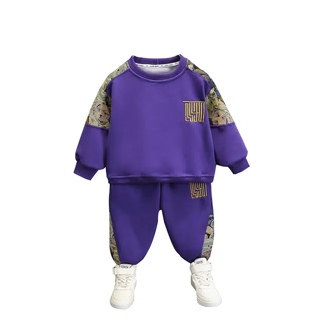 蓝彩何休闲运动套装 男童秋装韩范宝宝拼色衣服儿童春秋季卫衣帅气时髦潮男孩