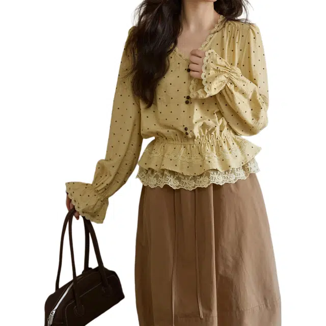 谜秀 黄色波点亚麻衬衫 女款