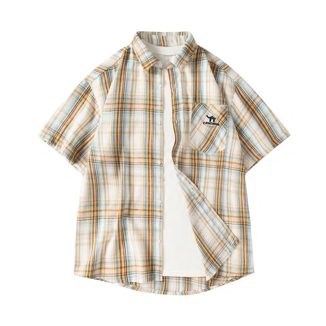 领航骆驼 学院风日系多彩格纹纽扣翻领宽松百搭潮流休闲长袖高街格子衫外套情侣款高级感    衬衫 男女同款