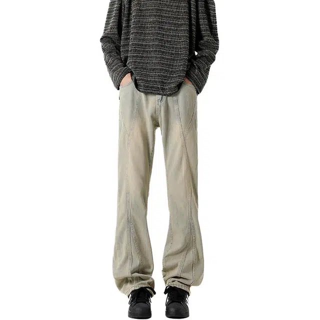 单爵 直筒显瘦微喇裤男美式高街牛仔裤 男女同款