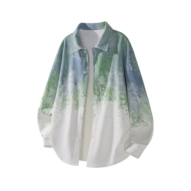 微牛 美式复古渐变扎染潮流百搭宽松休闲长袖外套衬衫 男款