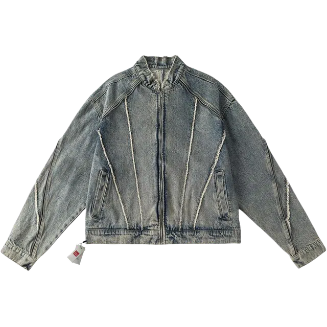 北极绒 美式复古解构毛边穿搭街头潮牌嘻哈机车痞帅牛仔外套 男款