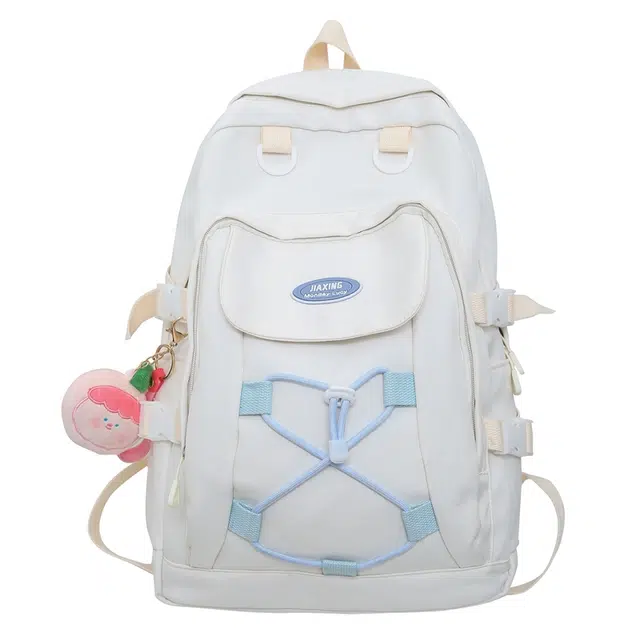 蔻蒂熊 大容量时尚休闲百搭男女背包高中生校园学生书包 尼龙布 双肩包 常规 青少年 米白色/黑色/绿色/蓝色/棕色