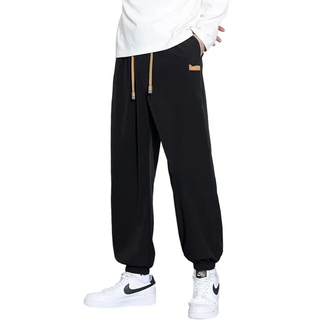 顶峰保罗 美式束脚九分卫裤冰丝薄款无性别主义潮牌运动宽松简约阔腿百搭休闲裤 男女同款