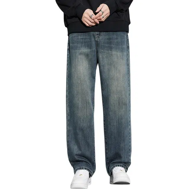 寻星记 美式复古时尚百搭宽松阔腿直筒春夏休闲长裤牛仔裤 男女同款
