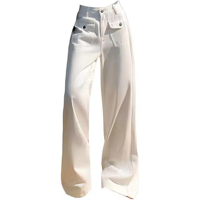 么宁 高腰宽松休闲纯色简约百搭直筒牛仔裤 男女同款 白色