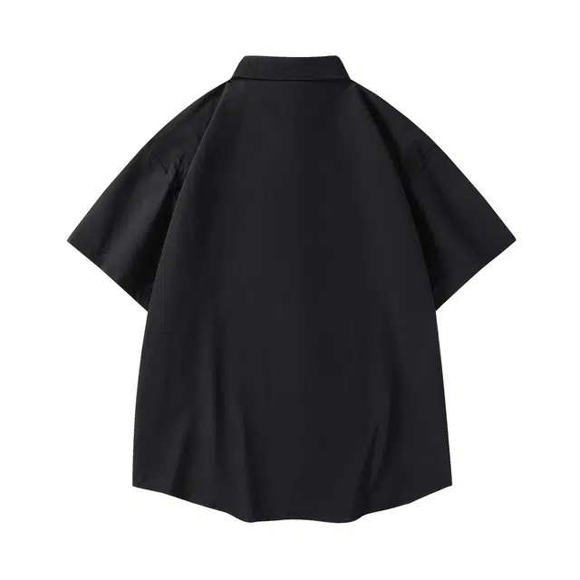 领航骆驼 学院风小口袋拼接设计感翻领休闲宽松纯色百搭日常通勤排汗透气可叠穿夏季薄款工装外套短袖  衬衫  男女同款