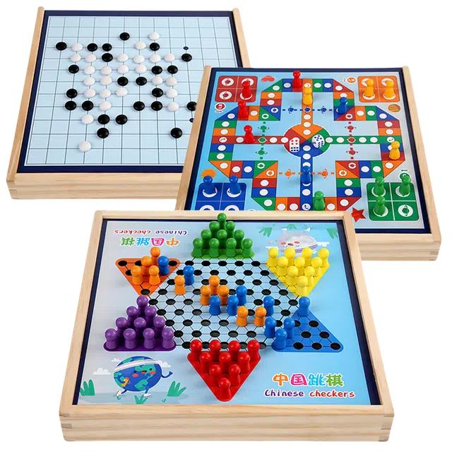 酷毛鸭 磁吸五子棋飞行棋 跳棋象棋类多功能棋盘合一带磁性套装多功能棋