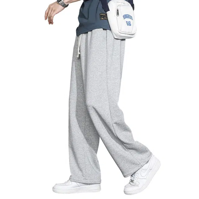 顶峰保罗 美式高街简约舒适运动纯色无性别主义直筒宽松阔腿长裤显高百搭拖地裤休闲裤 男女同款